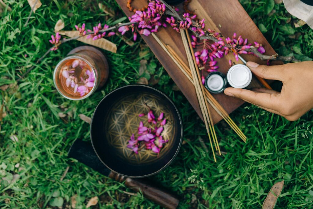 pexels-photo-7078085-7078085 Overhead Photo of Singing Bowl and Incense Sticks